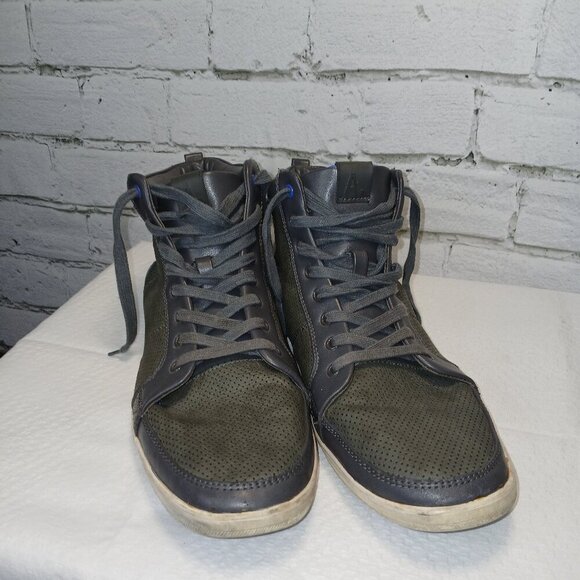 MENS ALDO HIGHT TOP LEATHER LACE UP SNEAKERS, GRAY COLOR, SIZE 12 - Picture 3 of 10